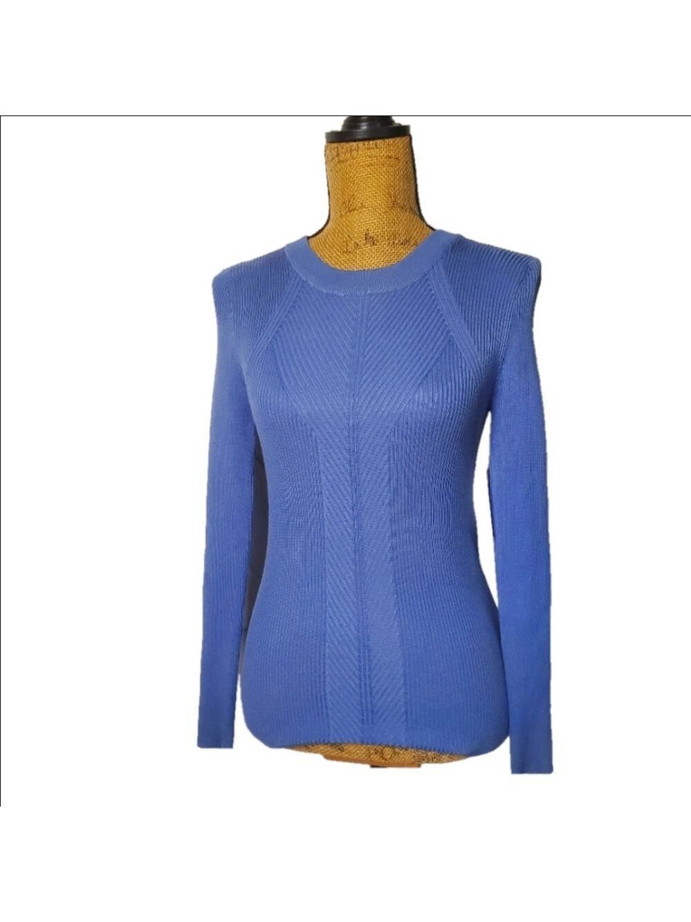 Nine West Brandy Blue Ribbed Crewneck Sweater Long Sleeve Petite Medium